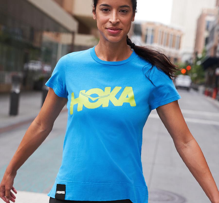 Hoka Australia One One Brand - Womens Tee Blue - NLEAJ-9012